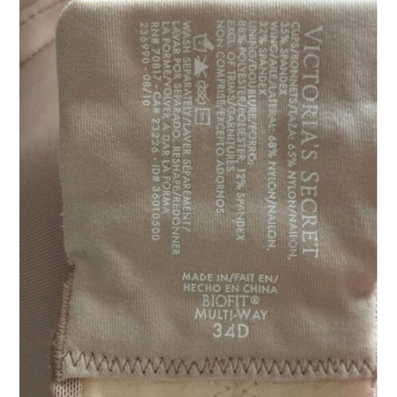 Victoria's Secret Bra Beige Biofit Multi Way Strapless Underwired size 34D - Picture 5 of 5
